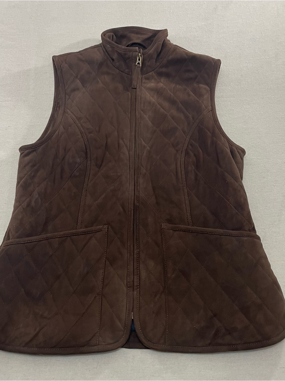 Orvis Quilted Suede Leather Womens Vest Sz M Brown Plaid Wool Flannel Lining